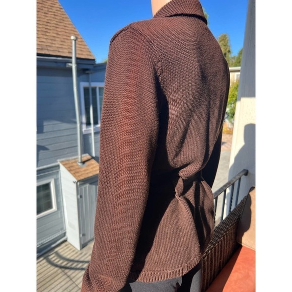 Lauren Jeans Co Ralph Lauren Sweater Shirt Top Brown Button Up Tie Waist Large - Picture 12 of 13